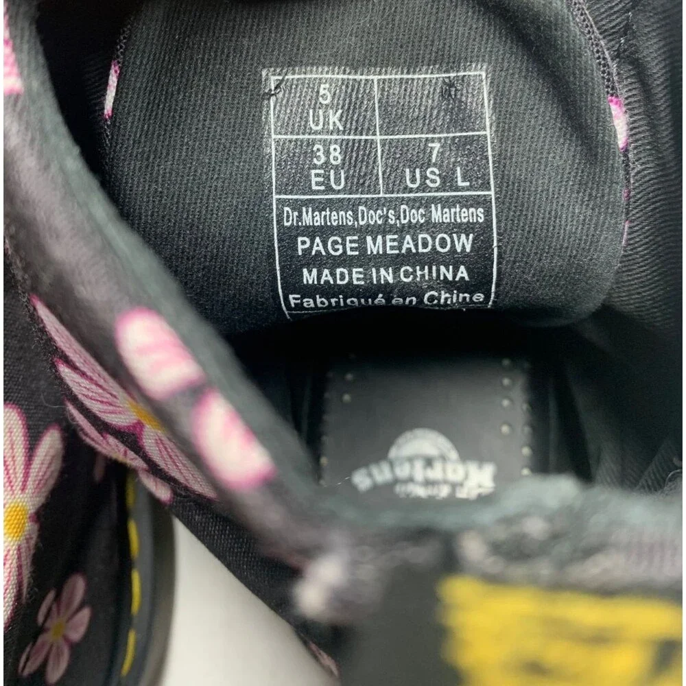 Dr Martens 1460 Page Meadow Black Canvas Floral Ankle Vegan Boots Size US 7 EU38